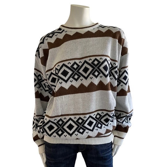 Vintage Sweaters - Vintage Oversized Slouchy Knit Crewneck Grandpa Dad Sweater Light Academia